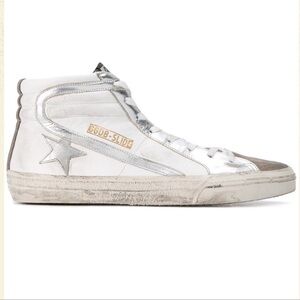 Golden Goose High Top Slide Sneakers Silver and White